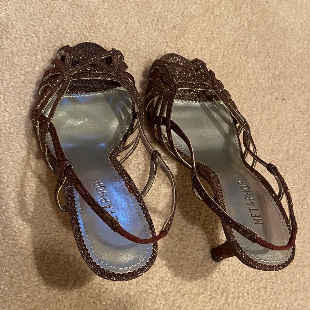 Metaphor Glittery Brown Strappy Heels
